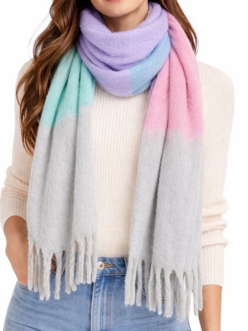 NWOT Talbots colorblock luxe oversized blanket scarf multi color pastel